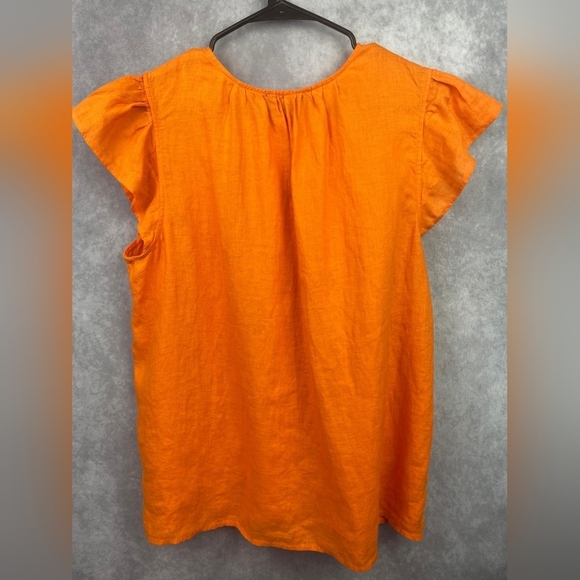 Ann‎ Taylor Pure Linen Flutter Sleeve Breathable lightweight Top Orange Size XL - Picture 4 of 14